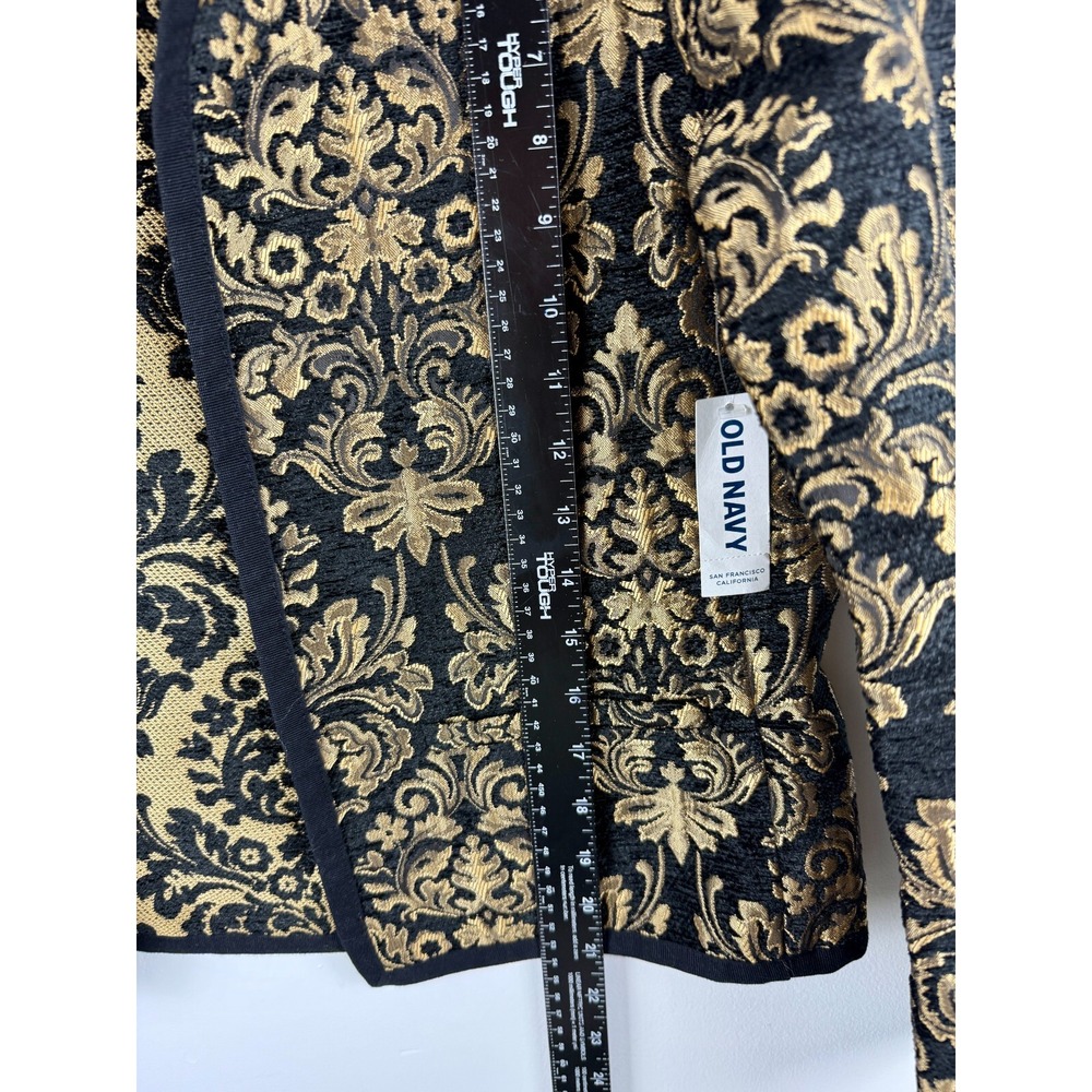 OLD NAVY Black Gold Brocade Jacquard Collarless Jacket Blazer‎ Women Size M - Picture 8 of 15
